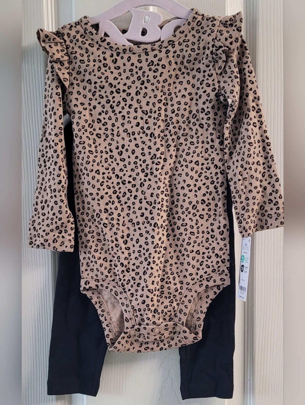 Beige Leopard Print Long-Sleeve Two-Piece Set for Girls